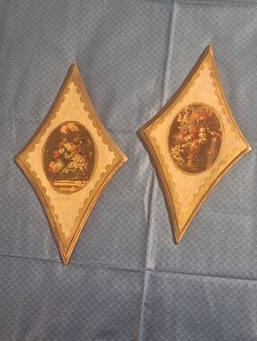 Pair of Gold Floral Diamond Wall Plaques